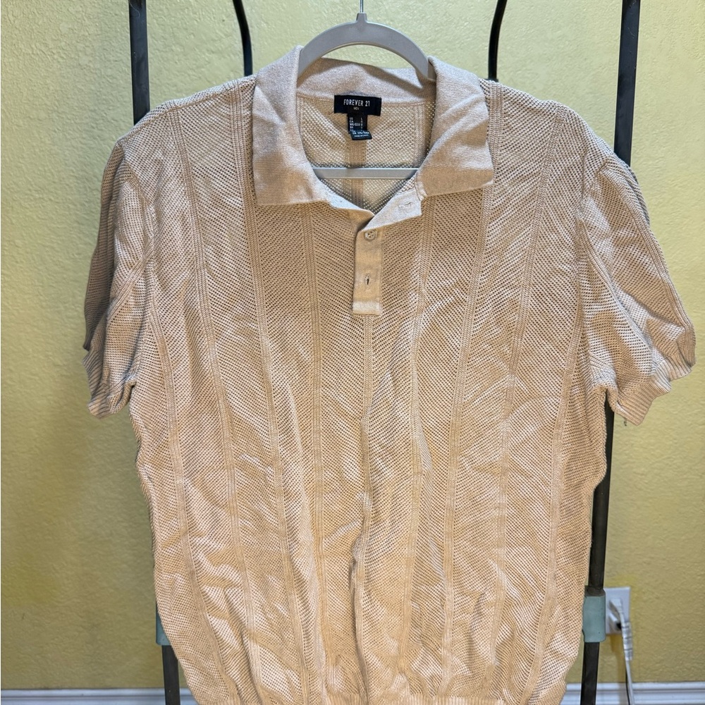 Forever 21 Textured Tan Polo Shirt